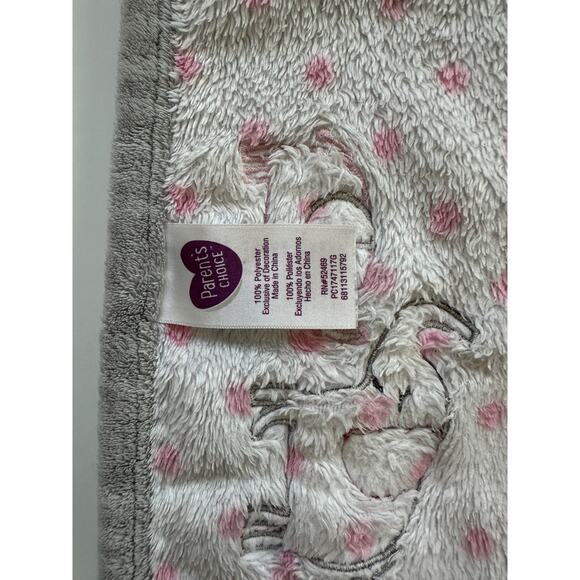 Parents Choice Walmart Elephant Mommy and Baby Pink Gray Polka Dots Blanket Kids - Picture 5 of 6